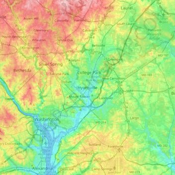 Hyattsvilleの地形図、標高、地勢