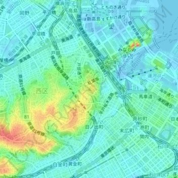 伊勢山（横浜市西区宮崎町）の地形図、標高、地勢