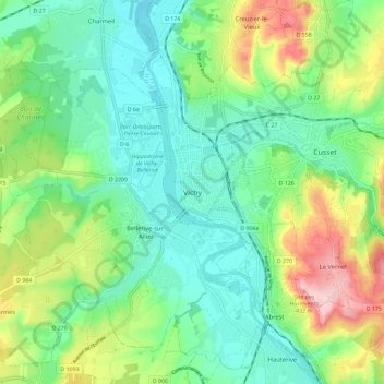Vichyの地形図、標高、地勢