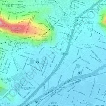 San Pedro Xalostocの地形図、標高、地勢