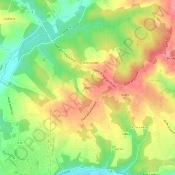 Peyrelの地形図、標高、地勢