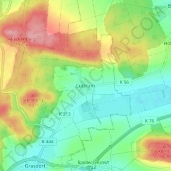 Luttrumの地形図、標高、地勢