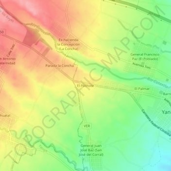 El Pochoteの地形図、標高、地勢