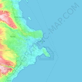 Syracuseの地形図、標高、地勢