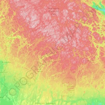 Haliburtonの地形図、標高、地勢