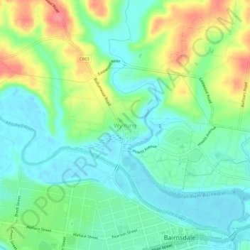 Wy Yungの地形図、標高、地勢