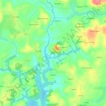 Kerfurの地形図、標高、地勢