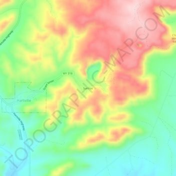 Sunriseの地形図、標高、地勢