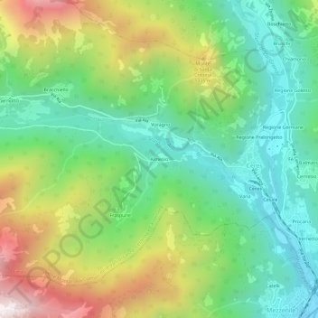 Almesioの地形図、標高、地勢