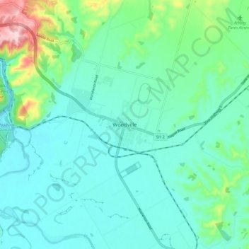 Woodvilleの地形図、標高、地勢