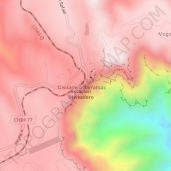 Copper Canyonの地形図、標高、地勢