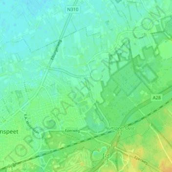 Oosteindeの地形図、標高、地勢