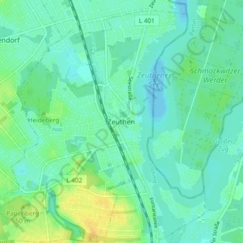 Zeuthenの地形図、標高、地勢