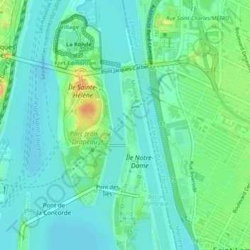Chenal Le Moyneの地形図、標高、地勢