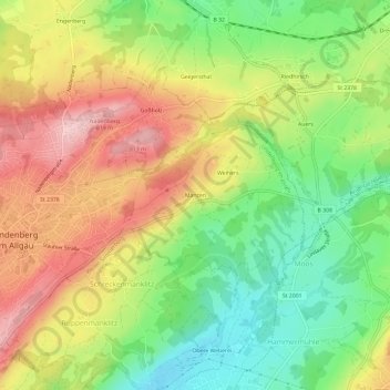 Manzenの地形図、標高、地勢