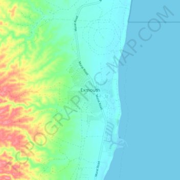 Exmouthの地形図、標高、地勢