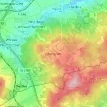 Haingrünの地形図、標高、地勢