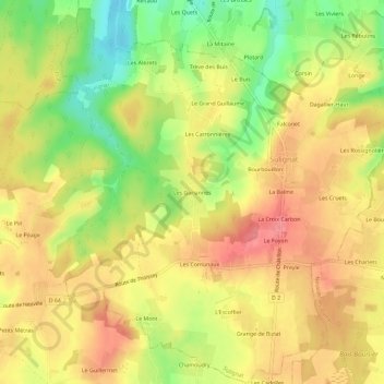 Les Gariannesの地形図、標高、地勢
