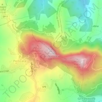 Monte della Perticaraの地形図、標高、地勢
