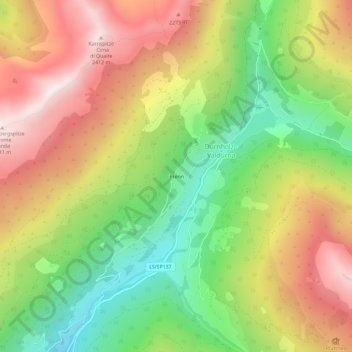 Prennの地形図、標高、地勢
