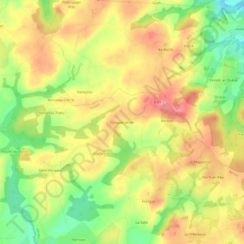 Cosquer Jehanの地形図、標高、地勢