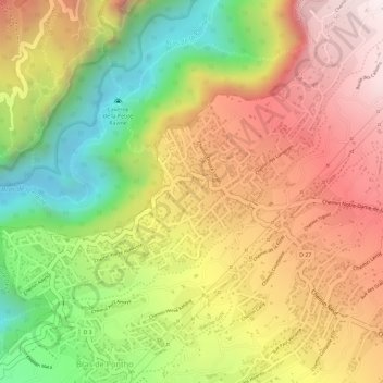 Pont D'Yvesの地形図、標高、地勢