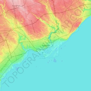 Torontoの地形図、標高、地勢