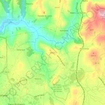 Ançosの地形図、標高、地勢