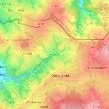 Mendtの地形図、標高、地勢