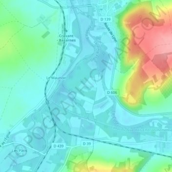 Les Grosses Terresの地形図、標高、地勢