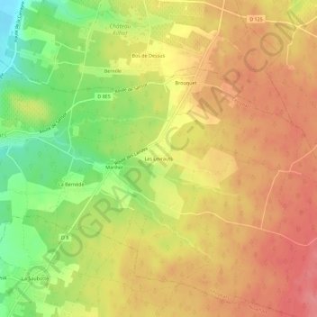 Les Levrautsの地形図、標高、地勢