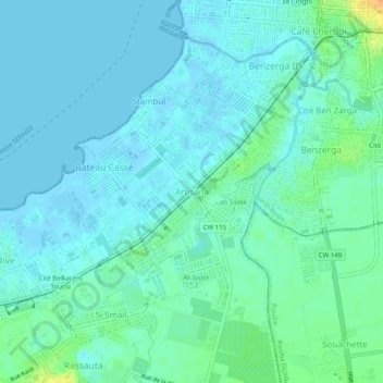Artisanaの地形図、標高、地勢