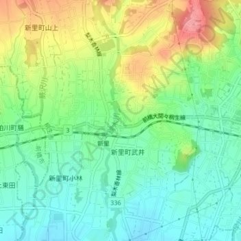 新里町の地形図、標高、地勢
