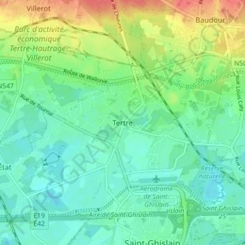 Tertreの地形図、標高、地勢