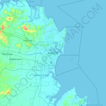 Mackayの地形図、標高、地勢