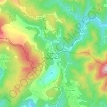 L'Affenadouの地形図、標高、地勢