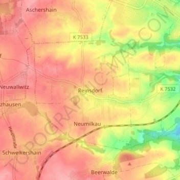 Reinsdorfの地形図、標高、地勢