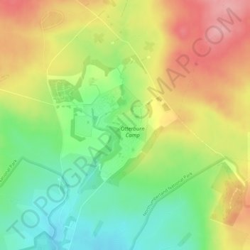 Otterburn Campの地形図、標高、地勢