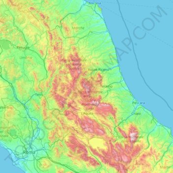 Monti della Lagaの地形図、標高、地勢