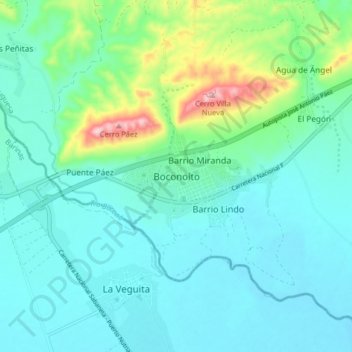 Boconoítoの地形図、標高、地勢