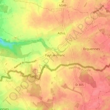 Fayt-le-Francの地形図、標高、地勢