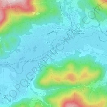 Peccavillersの地形図、標高、地勢