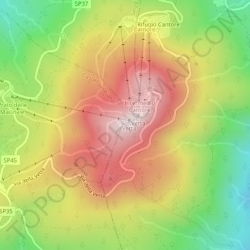 Monte Amiataの地形図、標高、地勢