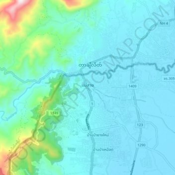 Mae Saiの地形図、標高、地勢