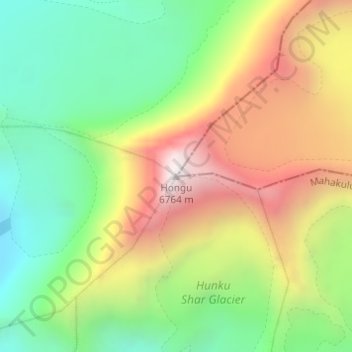 Honguの地形図、標高、地勢