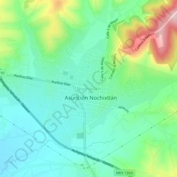 Nochixtlanの地形図、標高、地勢