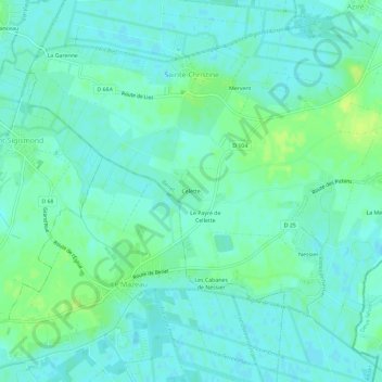 Celetteの地形図、標高、地勢