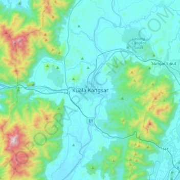Kuala Kangsarの地形図、標高、地勢