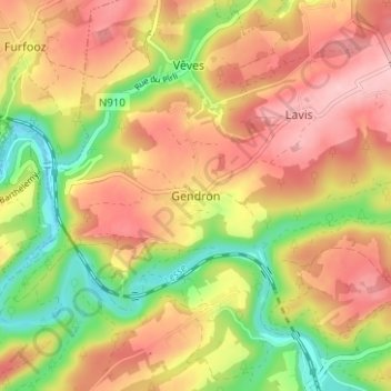 Gendronの地形図、標高、地勢