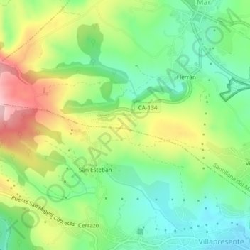 Cueva de Altamiraの地形図、標高、地勢